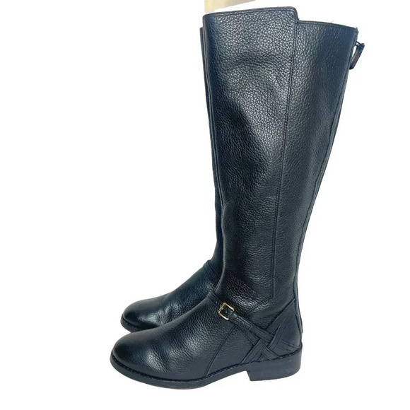 Cole Haan Pearlie Black Pebbled Leather Riding Boot With Buckle Women's Size 5.5 - Picture 2 of 11